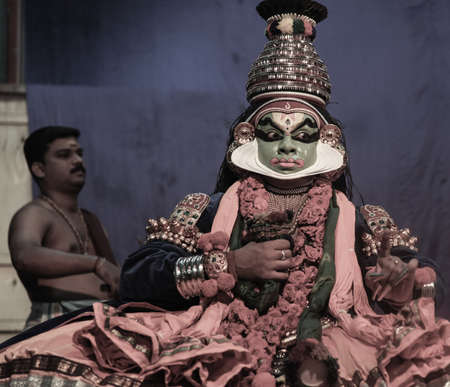Performance of kathakali dancers on July 17,2017 in sevasadan hall in Bengaluru,Indiaのeditorial素材