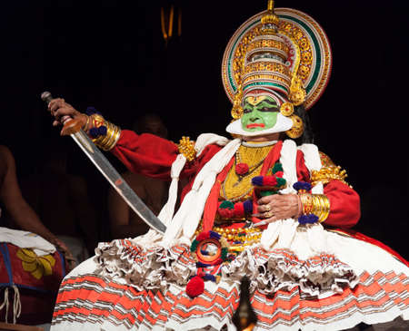 Performance of kathakali dancers on July 17,2017 in sevasadan hall in Bengaluru,Indiaのeditorial素材