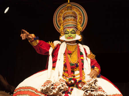 Performance of kathakali dancers on July 17,2017 in sevasadan hall in Bengaluru,Indiaのeditorial素材