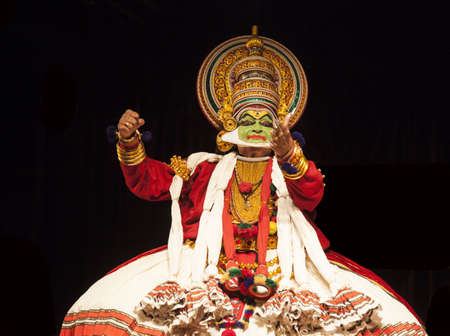 Performance of kathakali dancers on July 17,2017 in sevasadan hall in Bengaluru,Indiaのeditorial素材