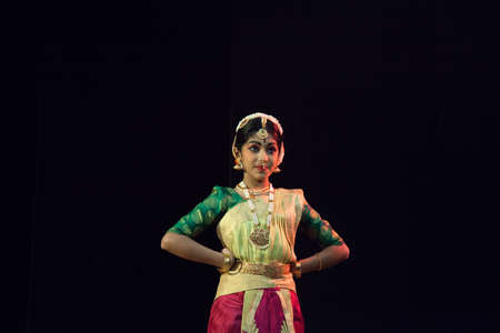 Classical Indian dancers dane on stage on July 10,2019 in Bengaluru,Indiaのeditorial素材