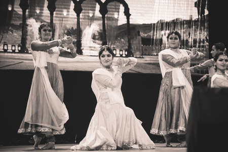 Classical Indian dancers dane on stage on July 10,2019 in Bengaluru,Indiaのeditorial素材