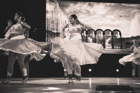 Classical Indian dancers dane on stage on July 10,2019 in Bengaluru,Indiaのeditorial素材