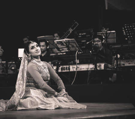 Classical Indian dancers dane on stage on July 10,2019 in Bengaluru,Indiaのeditorial素材
