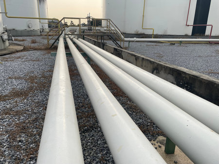 Pipeline of oil and gas processing plant, closeup of photo