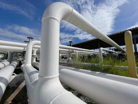 The pipe and valve oil fields of the world oil and gas industryの写真素材