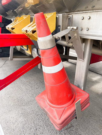 Traffic cone on the trailer for loading cargo in the truck.