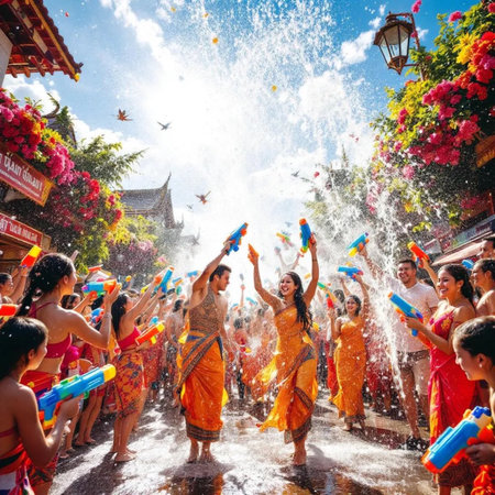 Thai people celebrate Songkran festival in Chiang Mai, Thailand.の素材