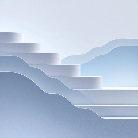 White stairs on a blue background. 3d rendering, 3d illustration.の素材