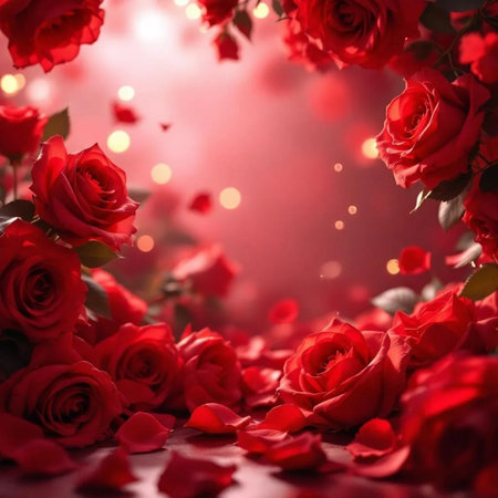 Red roses with bokeh background. Valentines day concept.の素材