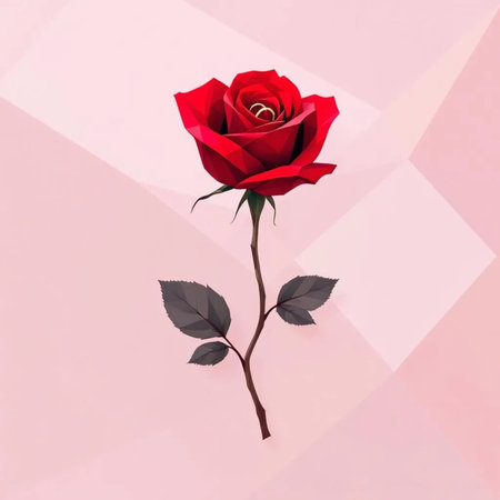 Red rose on a pink background. Minimalist design. Flat lay, top view.の素材