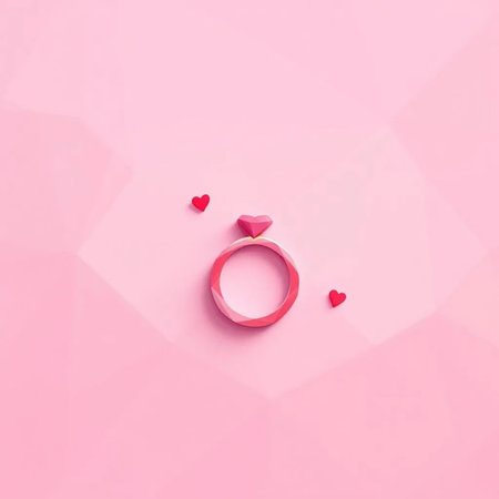 wedding ring with hearts on pink background. 3d illustrationの素材