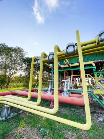 Oil and gas industry. Oil refinery. Equipment for primary oil refining.の写真素材