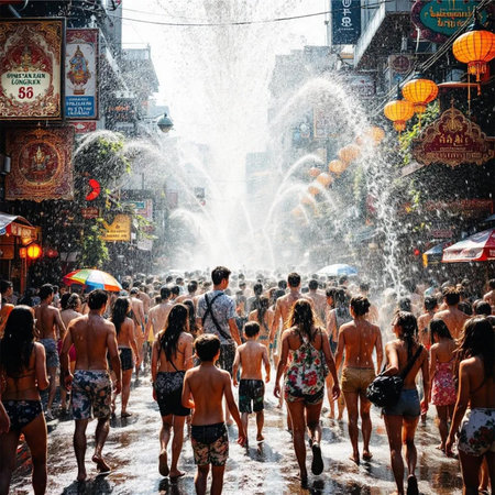 People bathe in the water in Bangkok, Thailand.の素材