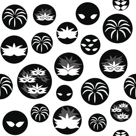 Vector black and white masks and fireworks seamless pattern backgroundのイラスト素材