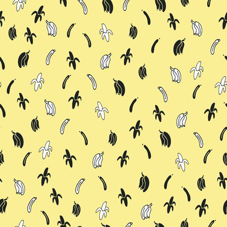 Vector yellow cute and fun black and white bananas seamless pattern backgroundのイラスト素材