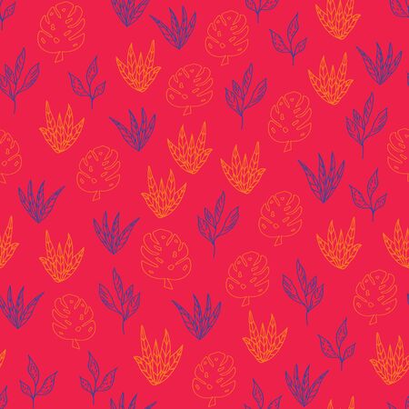 Vector red tropical leaves seamless pattern backgroundのイラスト素材