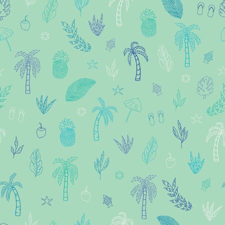 Vector beautiful cyan tropical elements seamless patternのイラスト素材