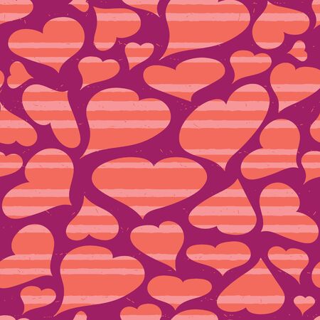 Vector magenta hearts with stripes seamless pattern backgroundのイラスト素材