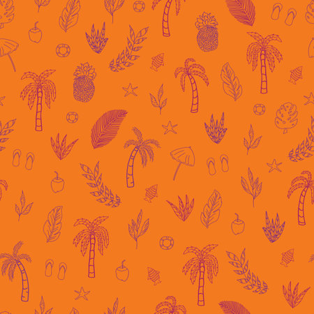 Vector orange tropical scene seamless pattern background