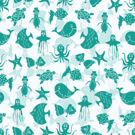 Vector aqua green silhouette seamless patternのイラスト素材
