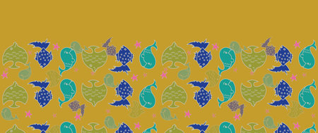 Vector horizontal border aquatic fish seamless pattern background