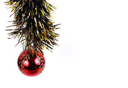 some christmas balls in diferent colors with a wreathの写真素材
