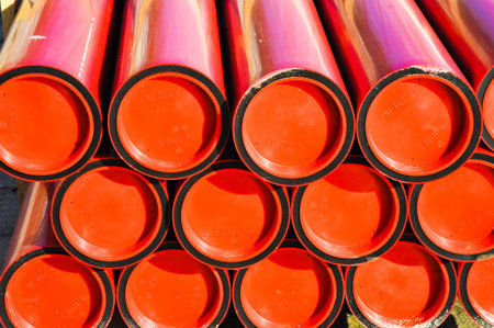 Sunlight shining on red tubesの写真素材