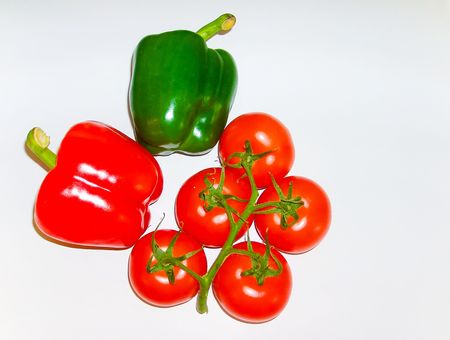 Bell peppers and tomatoesの写真素材