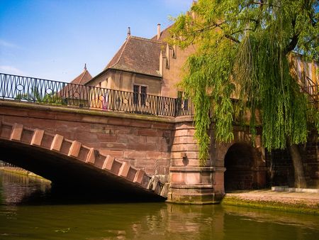 Bridge and building in Strasbourg の写真素材