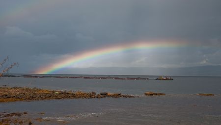 Rainbow in the highlands of Scotlandの写真素材