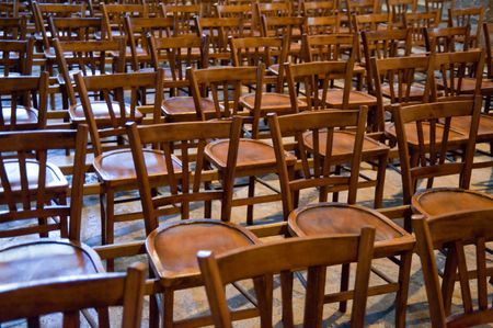 Rows of chairs in Chartres cathedralのeditorial素材