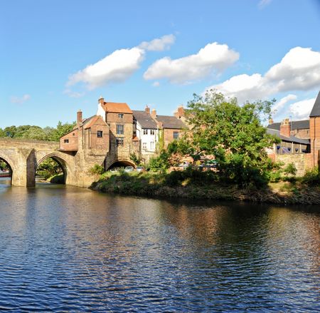 River Wear and bridge in Durham Englandの写真素材