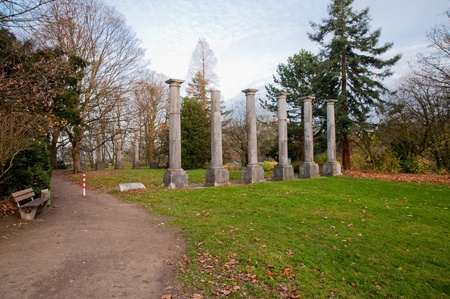Park and columns in Aachen, Germanyの写真素材
