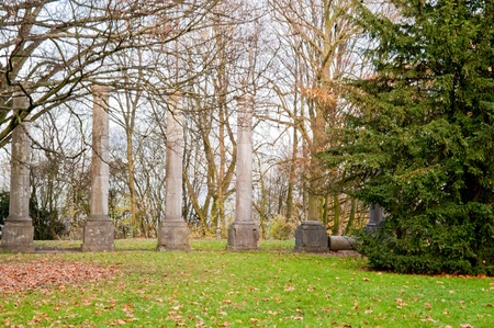 Park and columns in Aachen, Germanyの写真素材