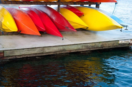 Colorful kayaks on Hood Canal pierの写真素材