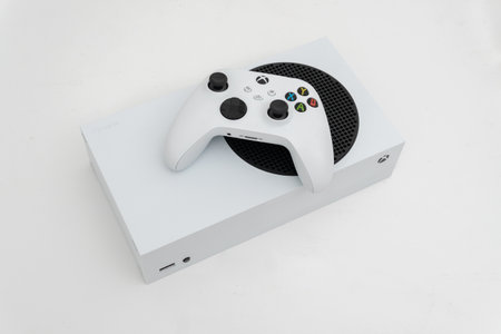 Xbox Series S, white video game console, manufactured by Microsoft, Next generationのeditorial素材