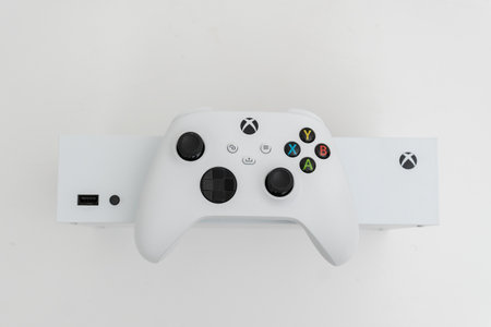 Xbox Series S, white video game console, manufactured by Microsoft, Next generationのeditorial素材
