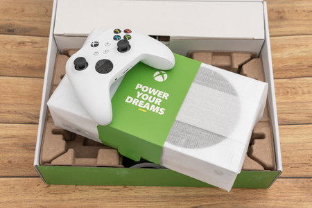 Xbox Series S, white video game console, manufactured by Microsoft, Next generationのeditorial素材