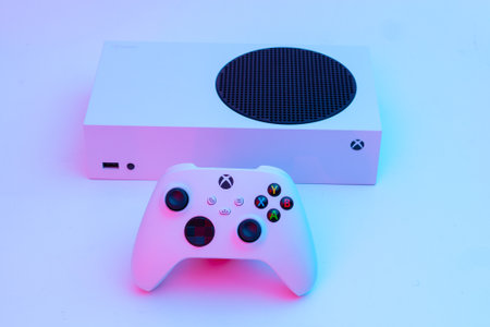 Xbox Series S, white video game console, manufactured by Microsoft, Next generationのeditorial素材