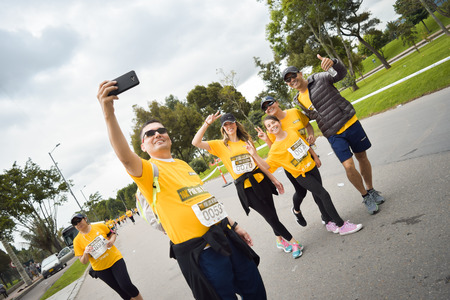 Bogota Colombia. (May 06, 2018). The complete family went out to run to show their commitment for our heroes during the race of the Matamoros Corporationのeditorial素材