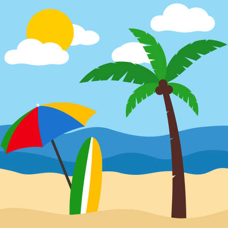 Summer Beach Surf Palm Tree Background Vacation Travel Conceptのイラスト素材