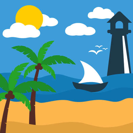 Summer Beach Surf Palm Tree Background Vacation Travel Conceptのイラスト素材