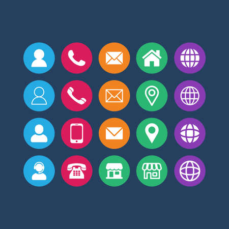 Technology, Web and Business Card Colorful Icon Simple Flat Setのイラスト素材