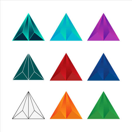 Modern Geometric Polygon Triangle Pyramid Logo Symbol Blue, Purple, Pink, Cyan, Green, Red, Orange Vectorのイラスト素材