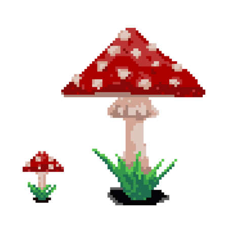 Amanita Mushroom Pixel Art for Retro Vintage Gamesのイラスト素材