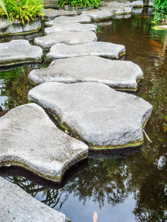 Stone walkway on water in the parkの写真素材