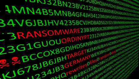 Black screen with a green text random data been rewrites by Ordinypt ransomware targeting