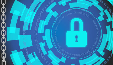 Digital Security concept: Lock on a dark blue digital screen