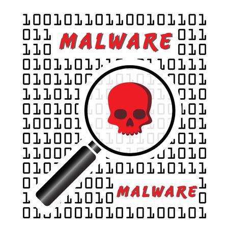 Vector Illustration of malware detected in a binary code. Cyber security concept. Information technology.のイラスト素材